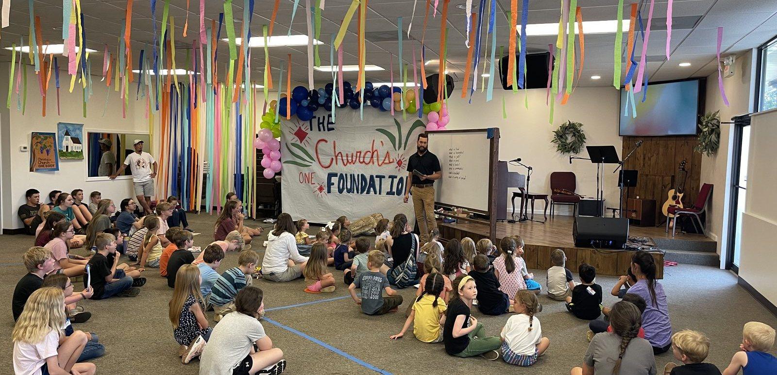 Children gathered for a Vacation Bible School session at the church