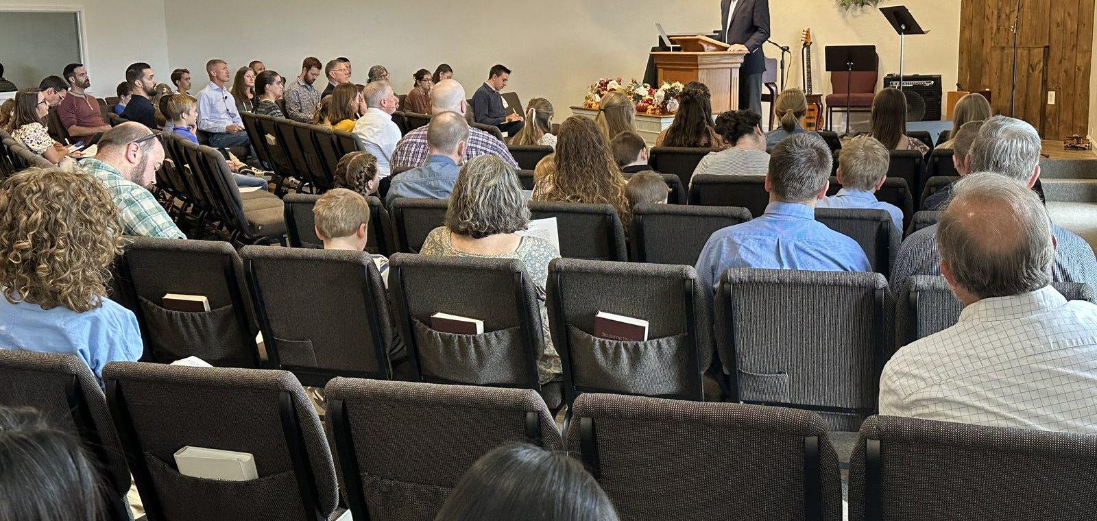 The congregation seated together for worship at Grace Community Church